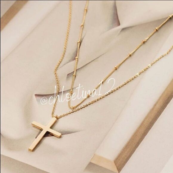 Gold Cross layered Necklace Set - Picture 1 of 4